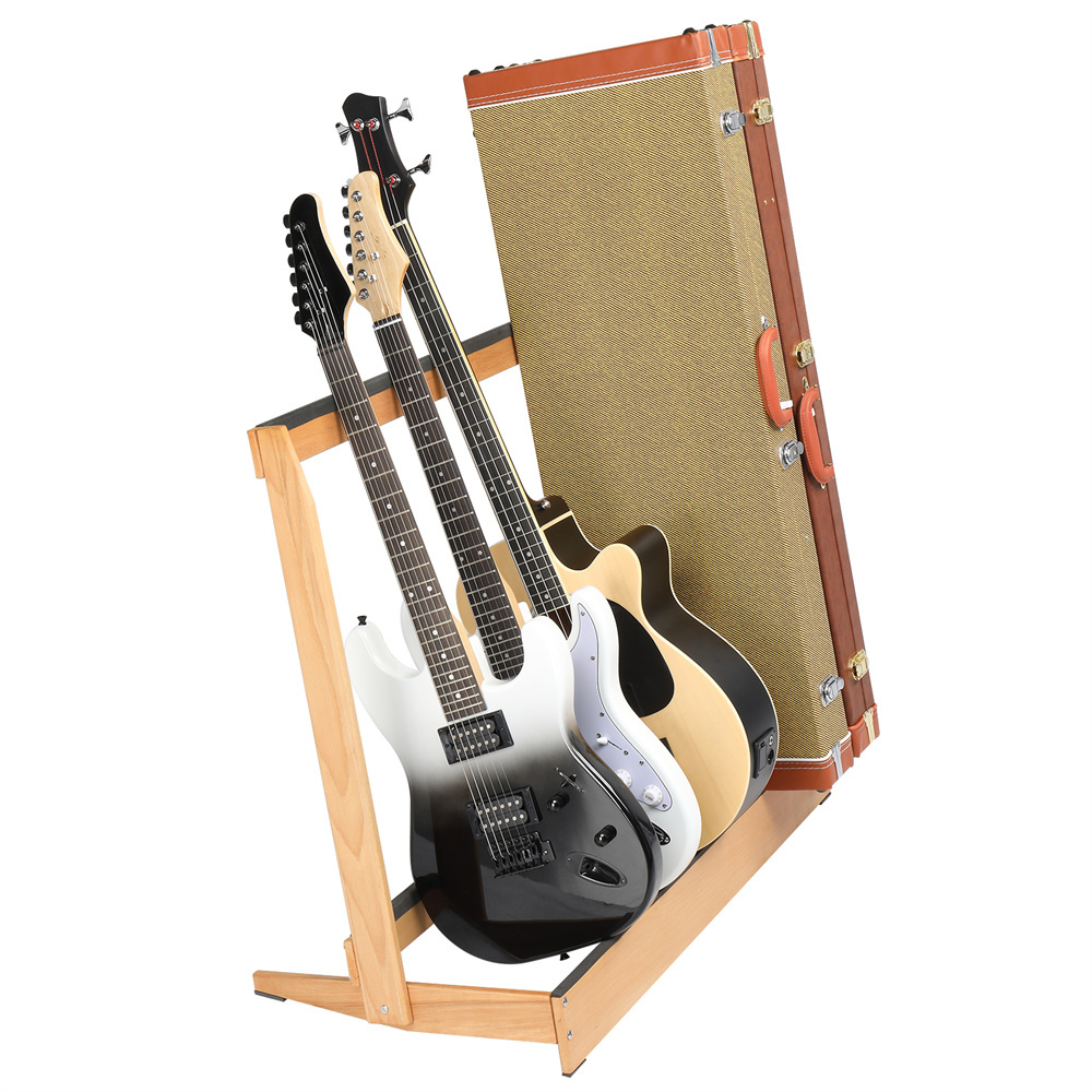 Tcbosik Guitar Rack Stand, Hardwood Folding Display Guitar Rack, Holds up to 6 Electric Guitar Hard Case, for Outing Gigs, Home, Studio, Natural