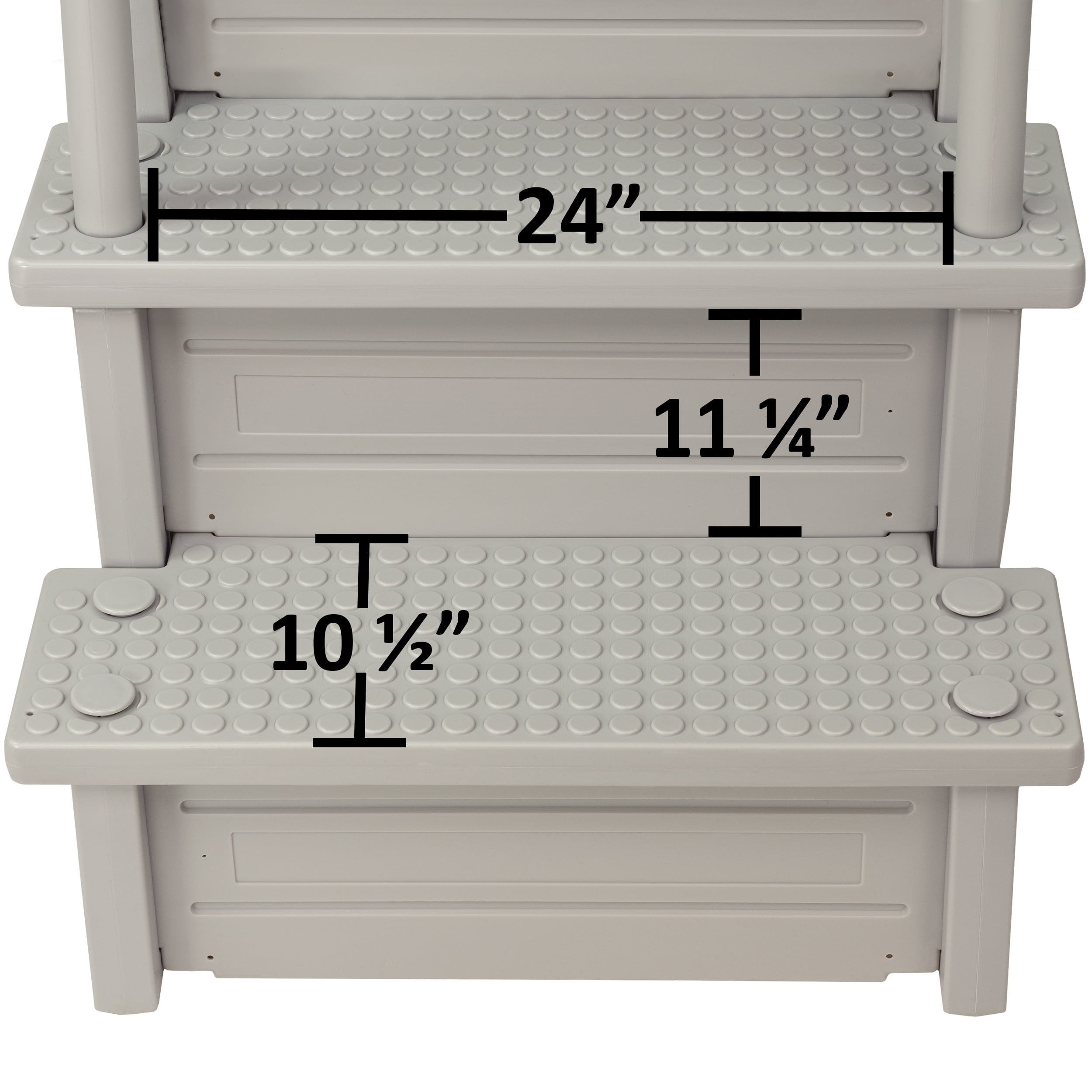 Aqua Select Cloud Gray Anti-Slip Pool Steps with Cloud Gray Steps and Pearl White Outside Flip-up Safety Ladder, 48-54"H
