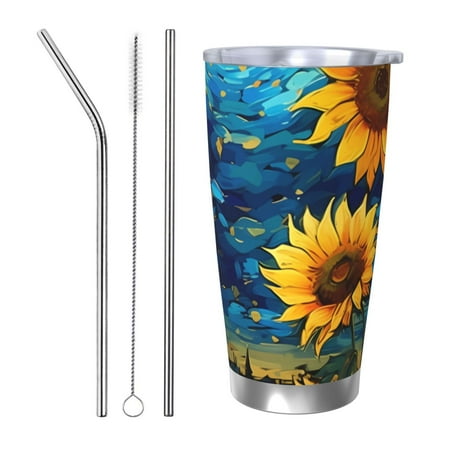 

Fuzoiu Vintage Starry Sky Sunflower Print 20oz Tumbler Stainless Steel Vacuum Insulated Car Cup Insulated Coffee Mug Travel Mug with Lid Thermal Cup for Outdoor-Straw Three-piece Set