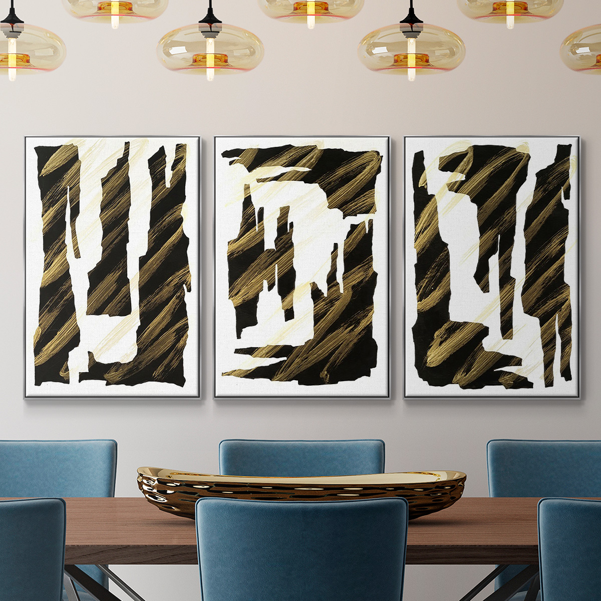 Onyx Obelisks I - Framed Premium Gallery Wrapped Canvas L Frame 3 Piece Set - Ready to Hang