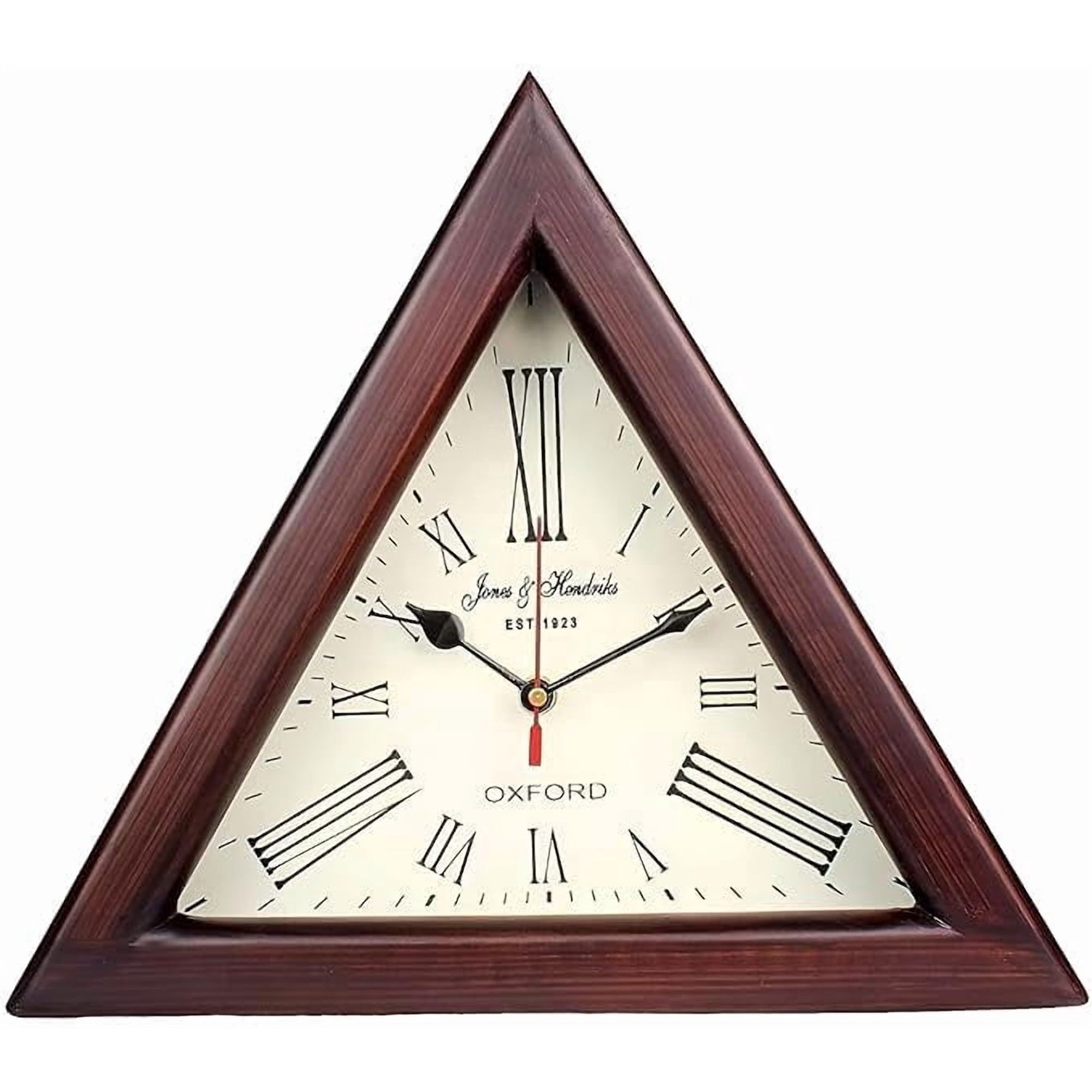 Triangle Wooden Wall Clock Vintage Roman Numeral Analog Decorative Clocks 12 Inch