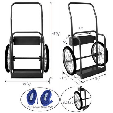 Arc Union Dual Welding Cylinder Cart - 10" Solid Rubber Wheels, Oxygen/Acetylene, 285lb Capacity