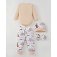 thumbnail image 6 of KIMI BEAR Newborn Baby Boys Layette Set 4 Packs Outfits Winter Clothes Sets Long Sleeves Romper Pants Dinosaur Print Stripped Top with Hat and Gloves 16pcs Gifts Brown 3-6 Months, 6 of 10