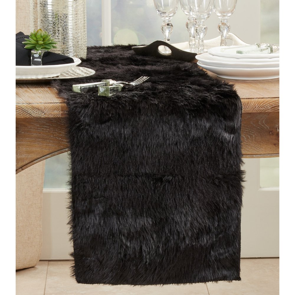 Saro Lifestyle Juneau Collection Faux Fur Table Runner Black 15"x90
