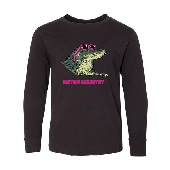 Inktastic Gator Country Sunny Gator in Pink Sunglasses Long Sleeve Youth T-Shirt