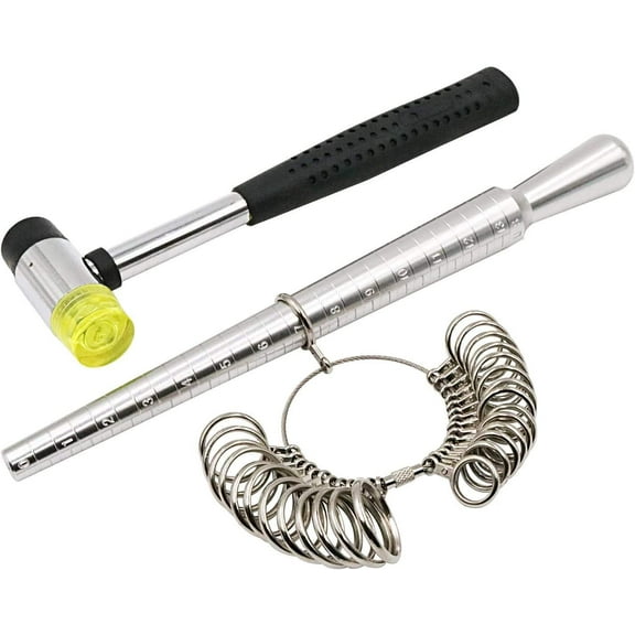 NIUPIKA Durable Steel Ring Sizer Tool Set, Includes Flexible Cable & Rubber Hammer, Metal, 0-13 US