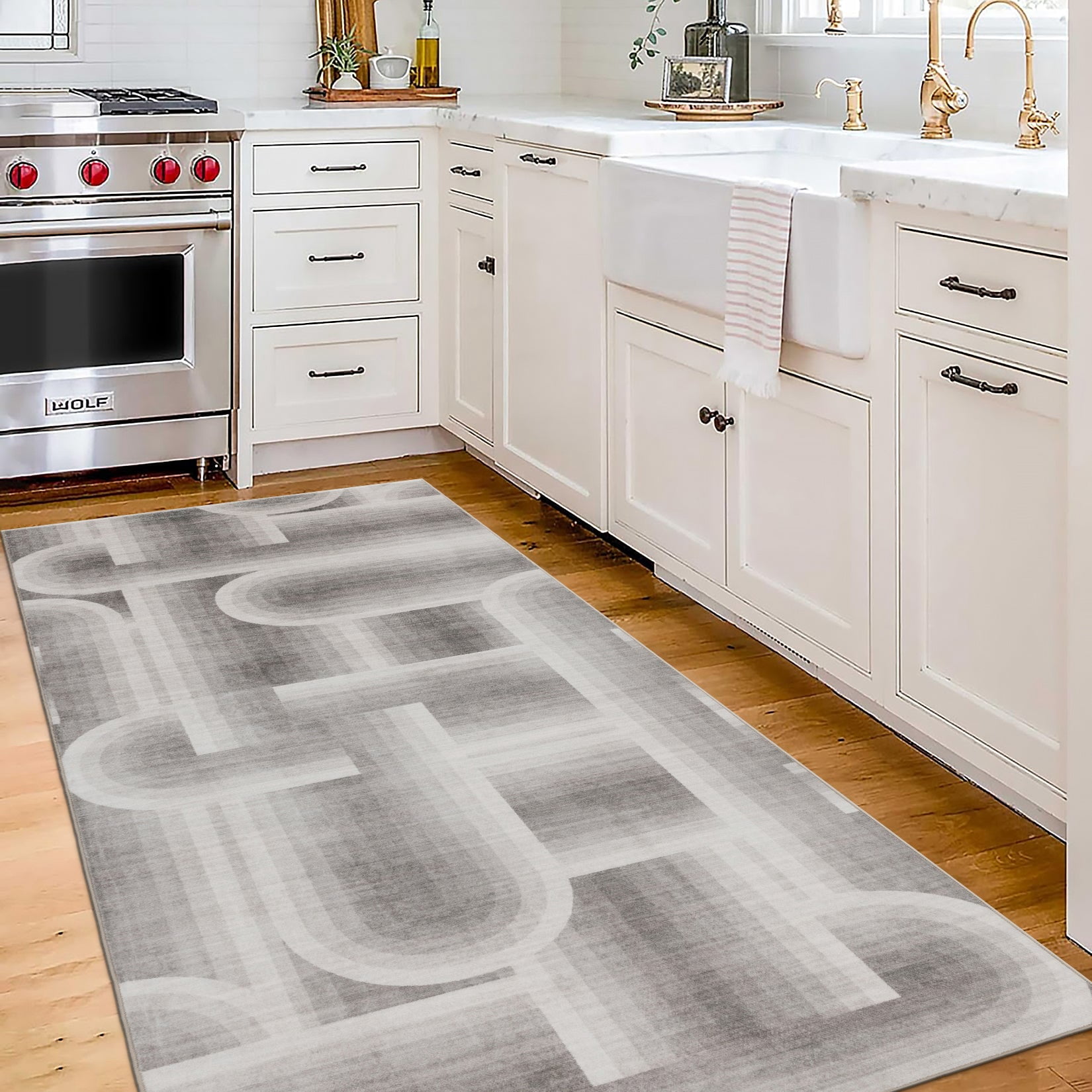 ReaLife Rugs Machine Washable Area Rug Runner - Living Room Bedroom Bathroom Kitchen Entryway Office - Padded Low Pile Stain Resistant Premium - Modern Geometric - Lyra - Beige 2'6" x 6'