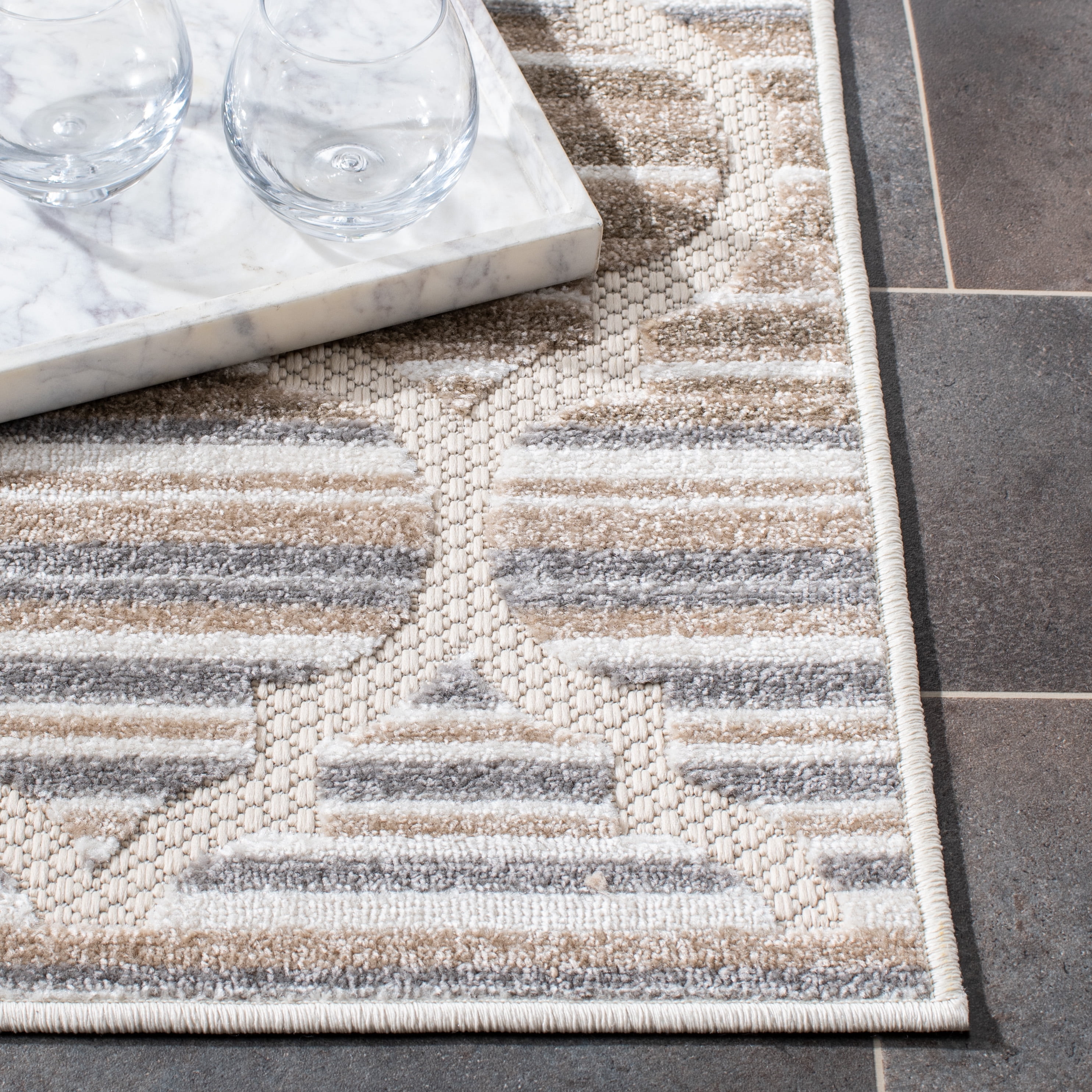 SAFAVIEH Cabana Burke Geometric Indoor/Outdoor Area Rug, Grey/Ivory, 9' x 12'