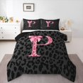 thumbnail image 3 of Homewish Cheetah Print Letter Full Size Comforter Sets, Pink Bowknot Monogrammed P Bedding Comforter Set, Modern Fashion Style Reversible Bedding Sets, Luxury Bedroom Decor, 3-Piece, 3 of 8