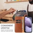 thumbnail image 4 of Feishell for iPhone 17 Pro Max Wallet Case,Premium PU Leather Magnetic Closure Folio Flip Kickstand RFID Blocking Credit Card Slots & Cash Pocket Shockproof Business Classic Phone Case,Brown, 4 of 7