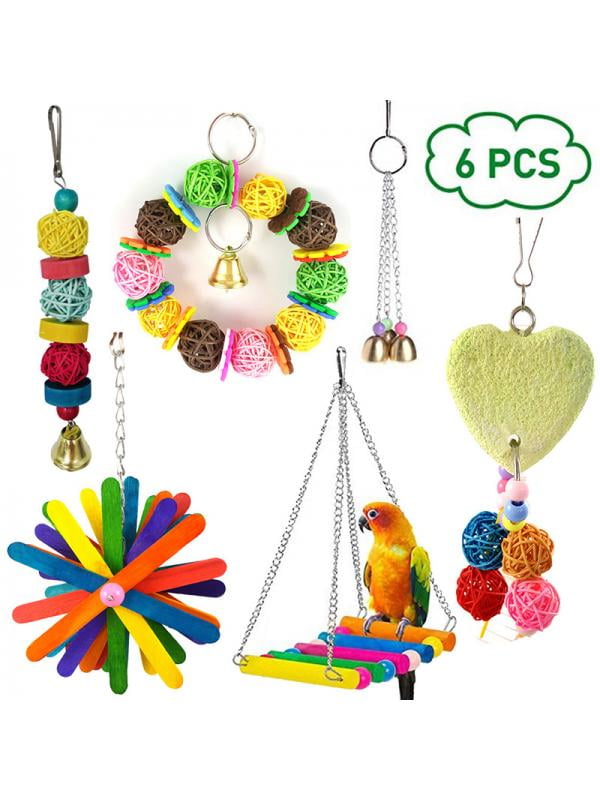 Colorful Wooden Wheel Biting Toy Hanging Swing Perch for Small Parrots Budgies Parakeets Conures Cockatiels Love Birds HEEPDD Parrot Chew Toys
