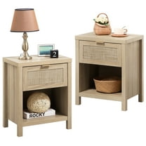 SICOTAS Rustic Small Wood Night Stands with Drawer and Storage for Bedroom Space, Pair