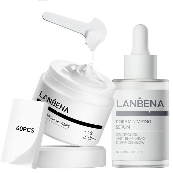 LANBENA 3 in 1 Blackhead Removing Set(30g 30ml)Pore Strips Pore Solution Serum Removal Strip Paper, Black Head Remover Mask for Face, Pore Minimizer & Reducer for Face