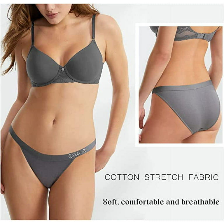 LEVAO Cotton Underwear Women Cheeky Panties Rhinestone Logo Low Rise String  Bikini Underwear 3 Pack S-XL 