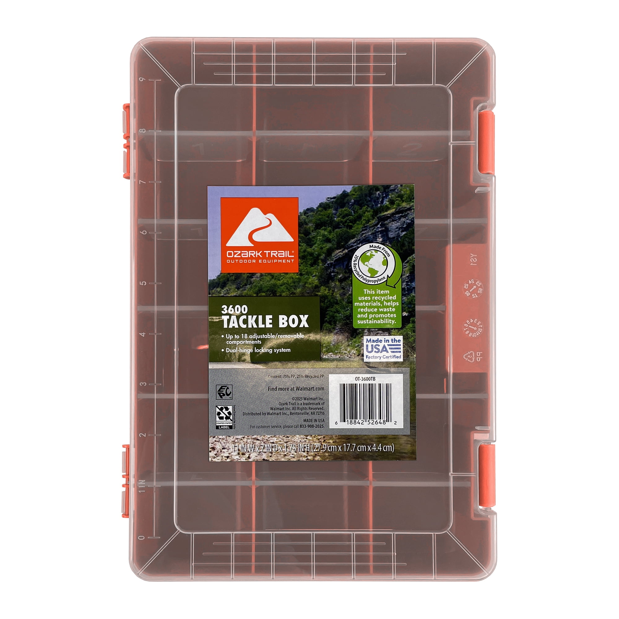 Ozark Trail Medium Plastic Tray Fishing Tackle Box 3600 Bright Orange