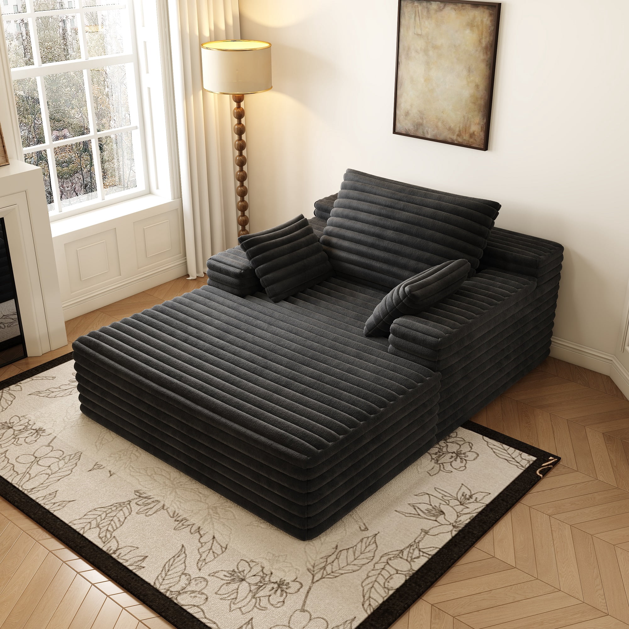 MOONMISS Chaise Lounge Chair Indoor,Oversized Upholstered Fluffy Plush Faux Fur Cloud Sofas Couches for Living Room,Black