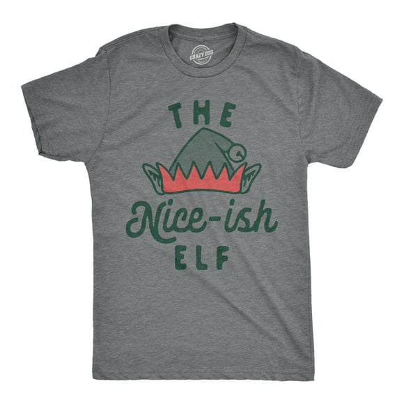 Mens The Nice Ish Elf T Shirt Funny Good Behavior Xmas Elves Joke Tee for Guys (Dark Heather Grey - NICEISH) - 4XL