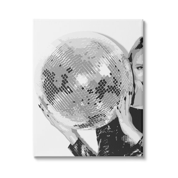 Stupell Industries Vintage Woman Holding Disco Ball Beauty & Fashion Painting Gallery Wrapped Canvas Print Wall Art
