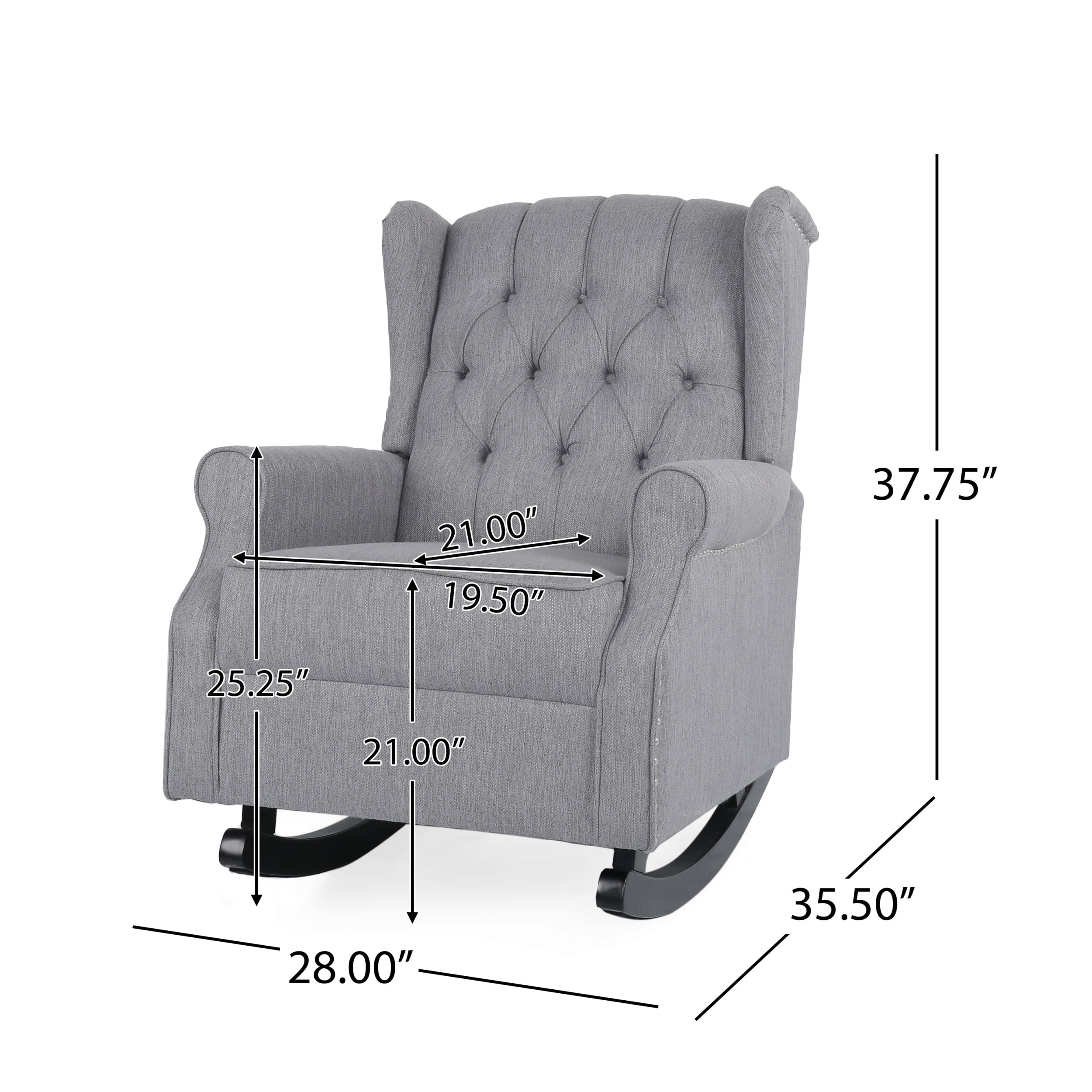 Noble House Dowd Fabric Tufted Wingback Rocking Chair, Gray and Dark Brown