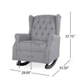 thumbnail image 3 of Noble House Dowd Fabric Tufted Wingback Rocking Chair, Gray and Dark Brown, 3 of 9