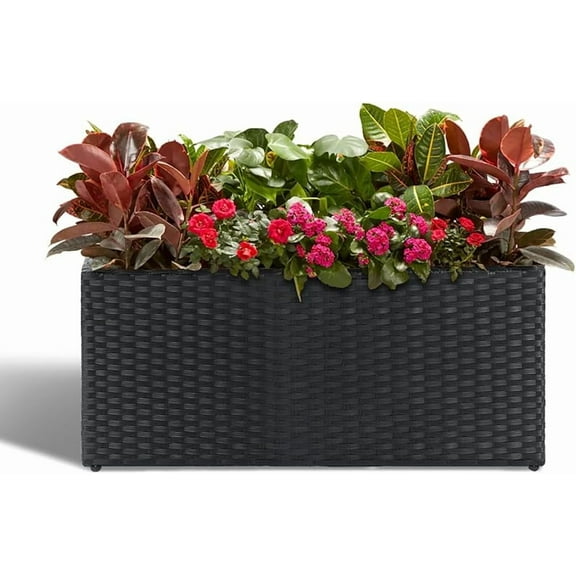 Large Rectangular Block Planter Box Handmade Wicker Tall Planters for Outdoor Plants with Removable Liners Modern Planter for Indoor Outdoor Patio Deck - Brown, 36''x12''x16''