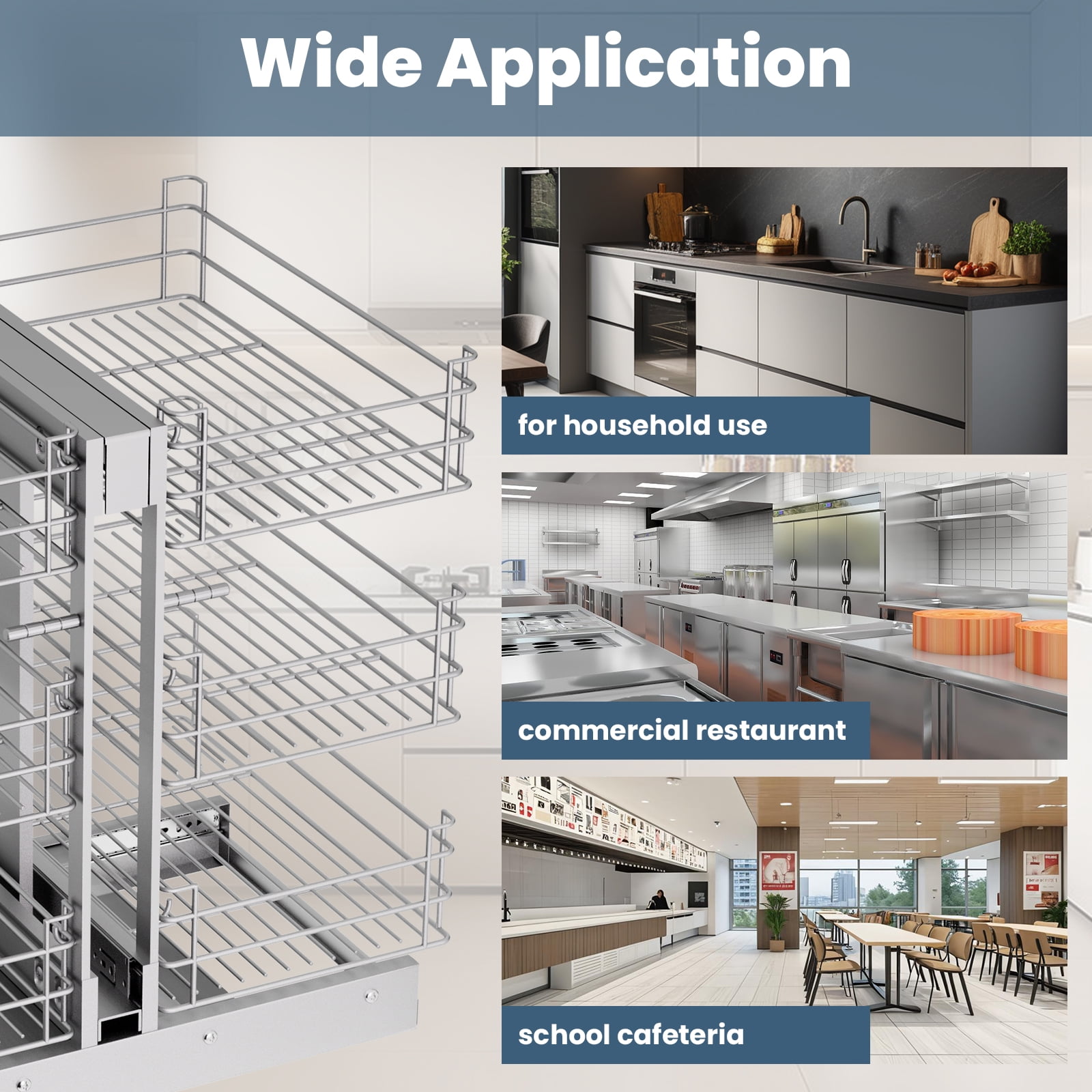 3 Tier 6 Shelf Blind Corner Pull Out Organizer,For Cabinets With Grid Design, Stainless Steel Kitchen Storage Organization, 103 Lbs Under Cabinet Organizer With Metal Glide Slot