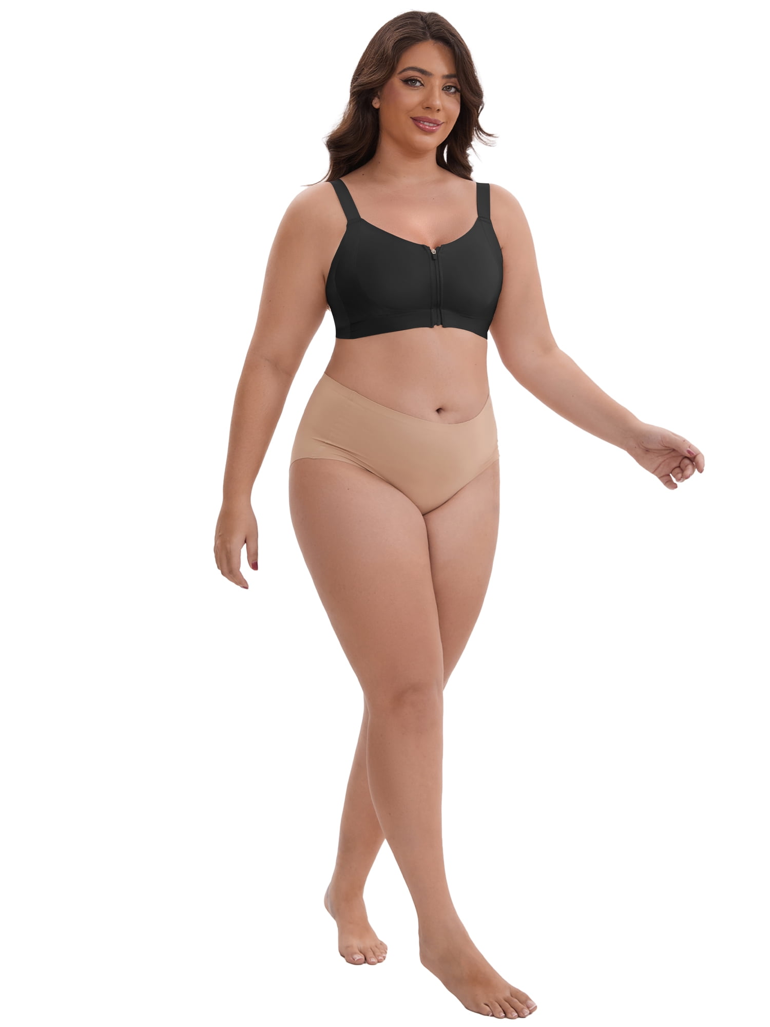 DARING DIVA Zip Front Lift Up Wirefree Full Soft Cup Breathable Bras S Black