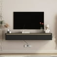 thumbnail image 2 of S-HOME Floating TV Stand, Wall Mounted TV Shelf with Led Lights & Power Outlet,High Gloss TV Cabinet for Black tv Stands for Living Room, 2 of 6