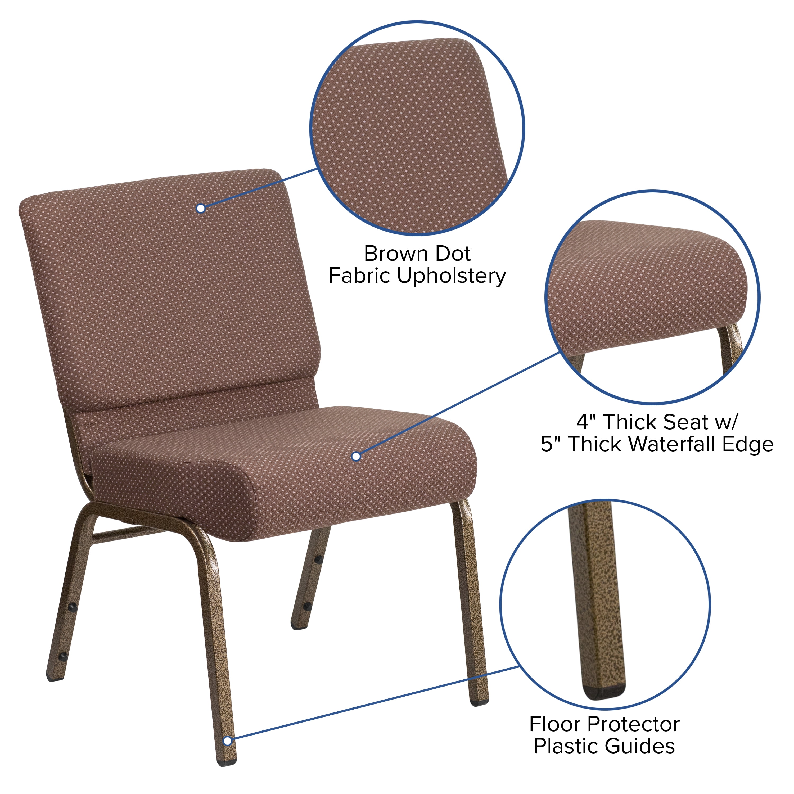 Flash Furniture HERCULES Series 21''W Stacking Church Chair in Brown Dot Fabric - Gold Vein Frame - image 4 of 11