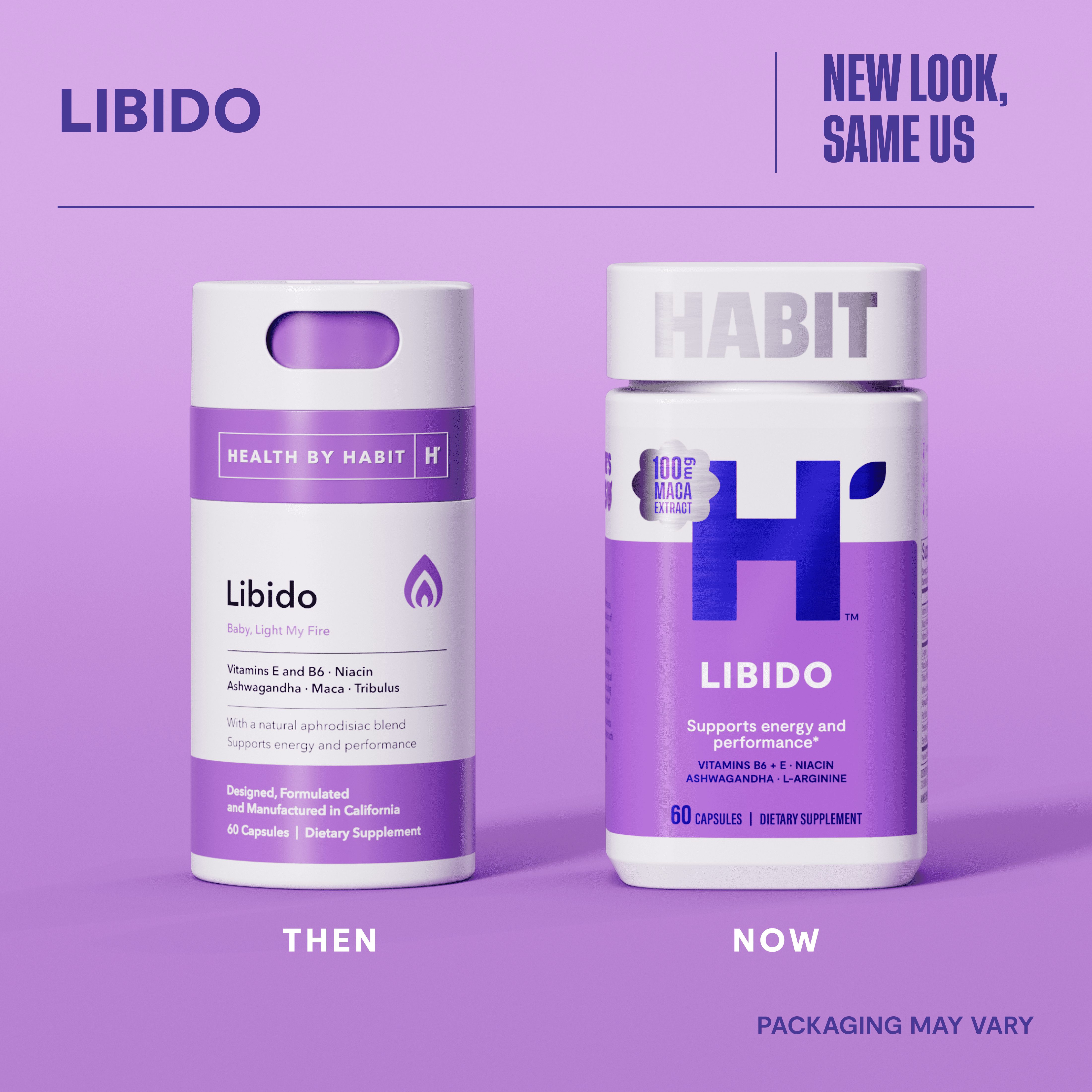 HABIT Libido Supplement, Supports Energy & Performance, Vitamin B6 & E, Ashwagandha, Maca, 60 Capsules