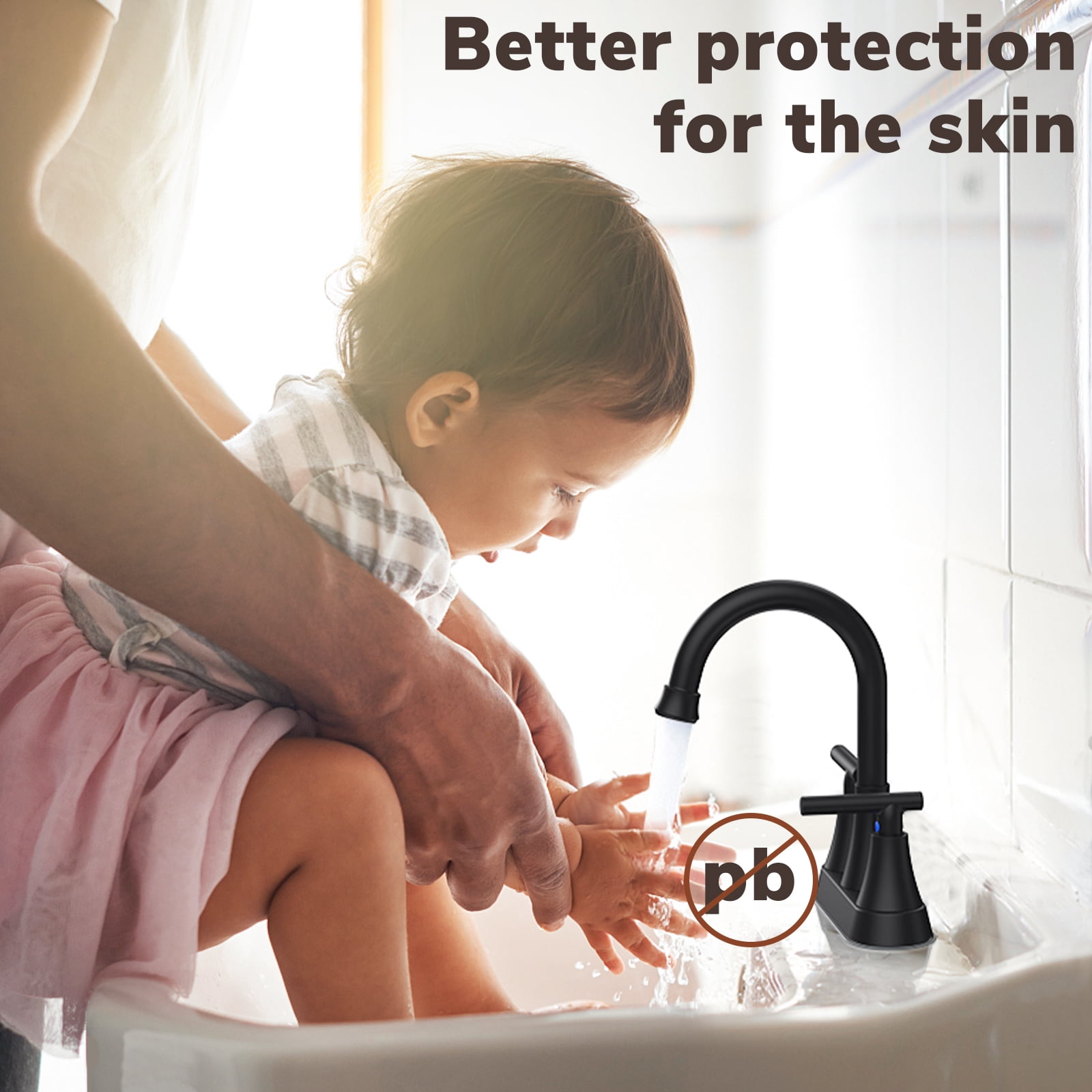 KINGTACK Bathroom Faucets 4 Inch Matte Black Bathroom Sink Faucet, Stainless Steel Lead-Free 2-Handle Centerset Faucet with Pop-up Drain and 2 Supply Hoses Fits 2 or 3-hole Sink