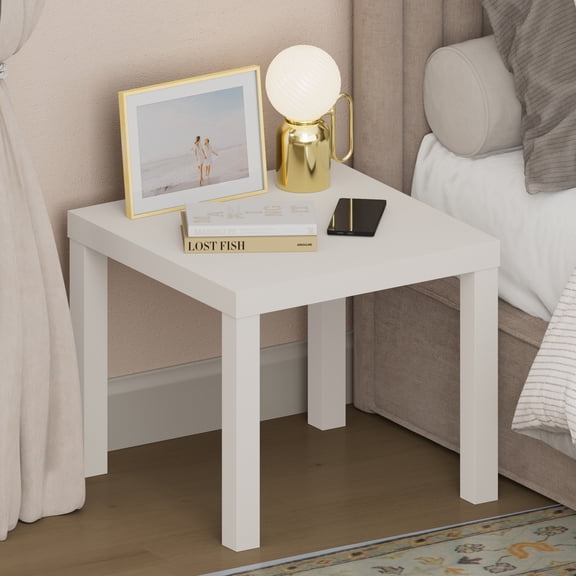 Furinno CLASSIC Night Stand, Square Nightstand with 1.8 Thick Tabletop, Side Table, End Table, Bedside Table, for Living Room, Bedroom, Plain White