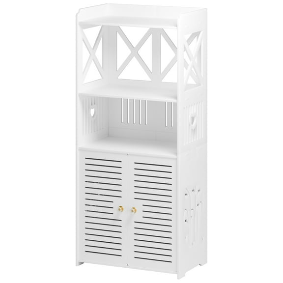 ziertyon Bathroom Storage Cabinet, Freestanding Bathroom Cabinet with Open Storage, Kitchen Pantry Cabinet with Doors, Bathroom Floor Cabinet with Door & Shelves (White)