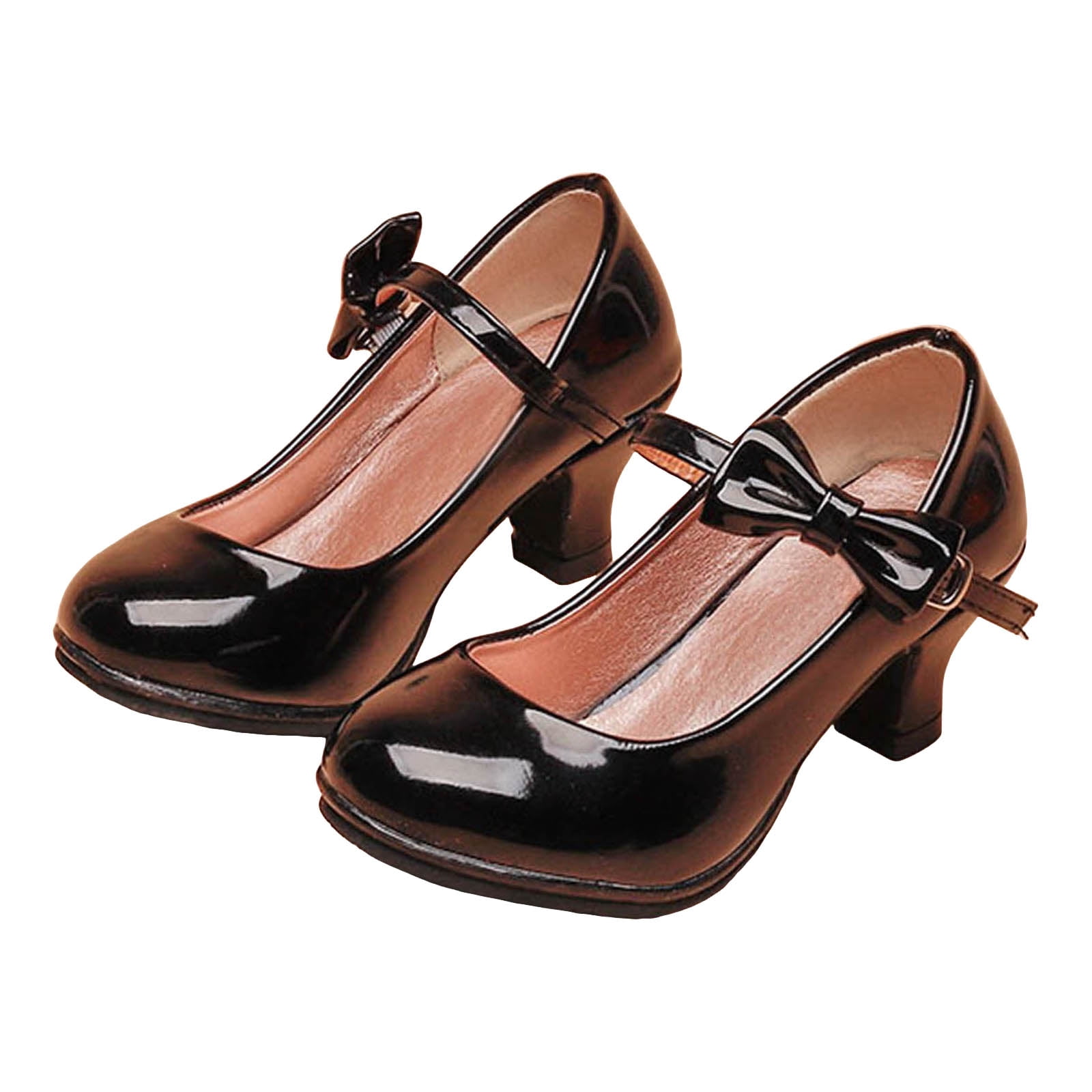 Quealent Girls Mary Jane Dress Shoes Pumps Low Heels Flower Party Wedding Princess Black for Size 9