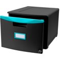 thumbnail image 2 of One Drawer Mini File Cabinet with Lock & Casters, Legal/Letter, Black/Teal, 2 of 2