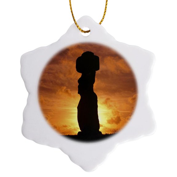 3drose, Sunset, Tahai, Easter Island, Chile - Sa05 Dpb0007 - Douglas Peebles, 3 inch Snowflake Porcelain Ornament