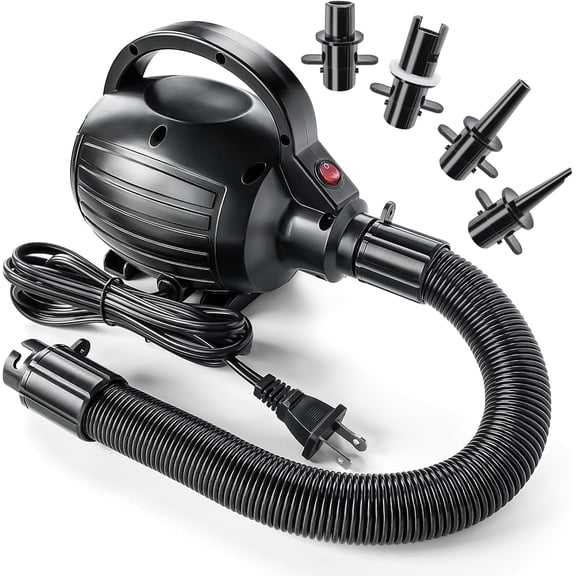 Electric Air Pump for Inflatables 600W 110-120V AC, Portable Quick-Fill Inflator & Deflator with 4 Nozzles, Ideal for Pool Toys, Gymnastics Mats, Dog Floating Ramps
