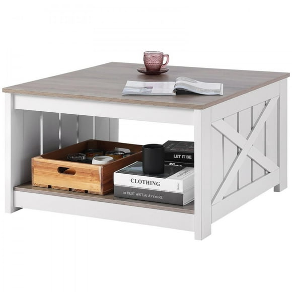 31.5 Inch Farmhouse Coffee Table with Open Storage Compartment