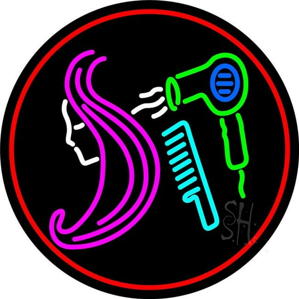 26 x 26 in. Barber Shop Hair Salon with Red Border LED Neon Flex Sign, Multi Color 26 x 26 in. Barber Shop Hair Salon with Red Border LED Neon Flex Sign, Multi Color