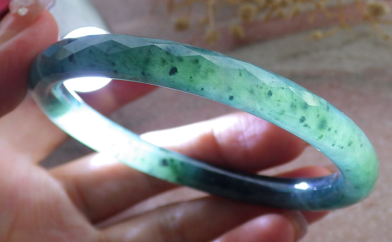 Green Natural A JADE Jadeite Dia Cut Circle Bangle Bracelet 58 mm 682712 TN