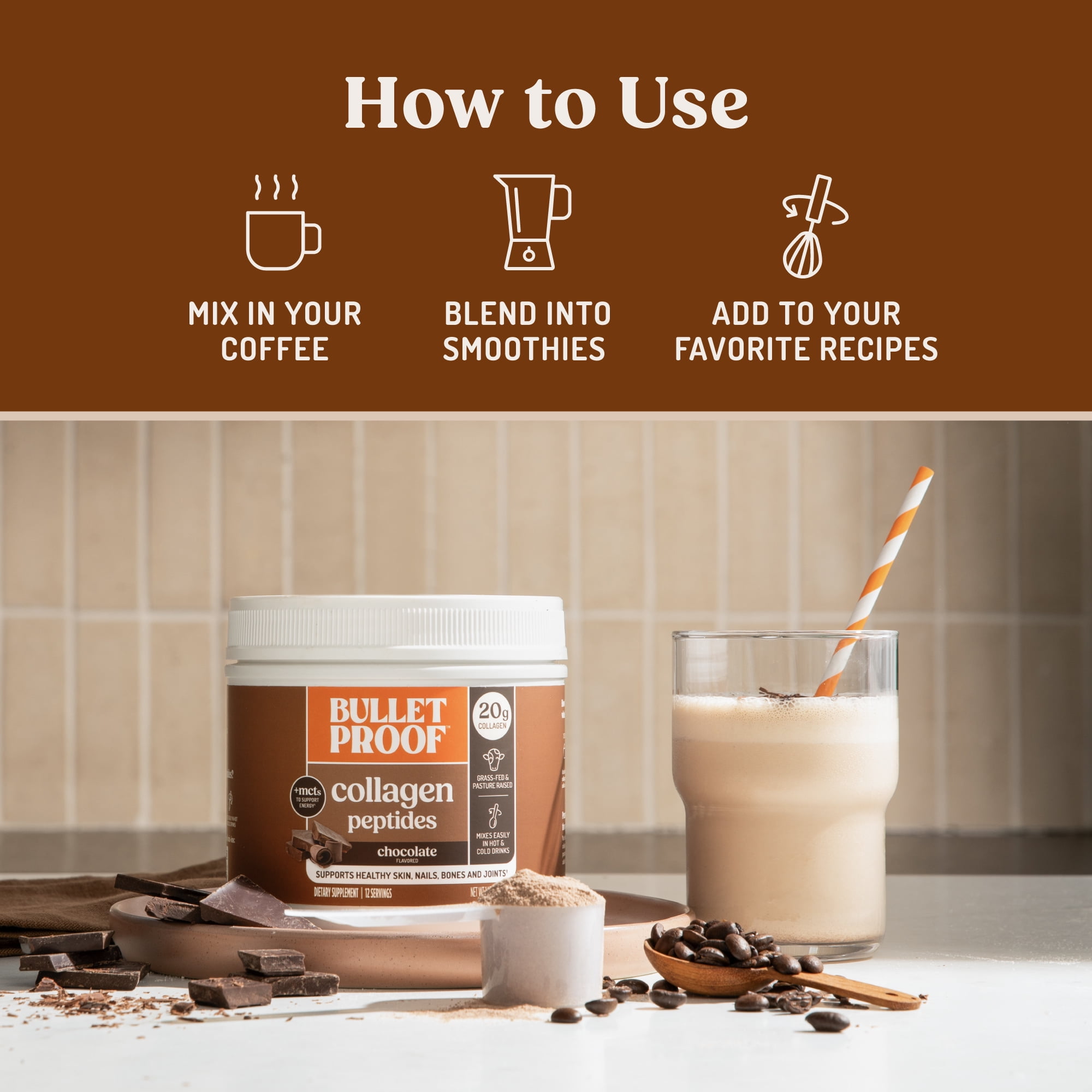 Bulletproof Chocolate Collagen, 14.3 Ounces, Grass-Fed Collagen Protein and Amino Acids for Skin, Bones and Joints