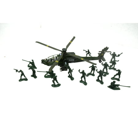 Cast Metal Apache Attack Helicopter with 15 Army Men Soldiers  Diecast, (The Best Attack Helicopter In The World)