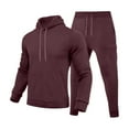 thumbnail image 4 of Men's 2PC Sweatsuit Long Sleeve Drawstring Pullover Hoodie Elastic Waist Cuffed Cargo Joggers with Pockets Outfit Set Wine S, 4 of 5