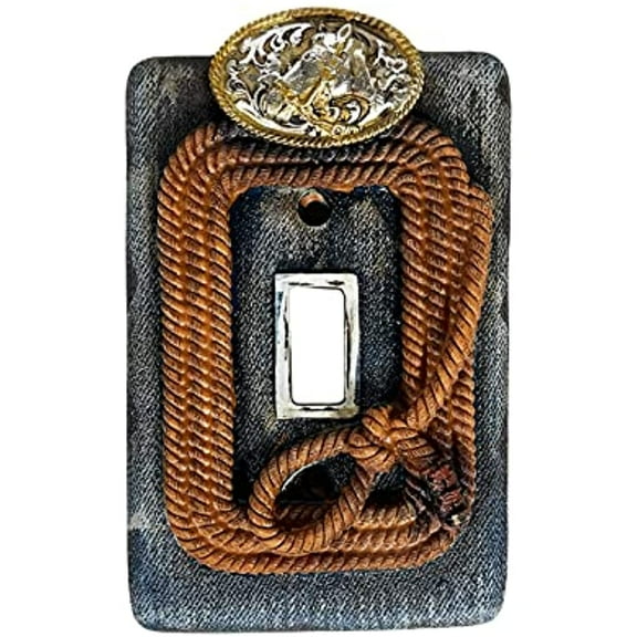 Urbalabs Western Cowboy Denim Roper Horse Belt Buckle Decorative Light Switch Outlet Wall Plate Covers Rustic Light Switch Covers Single Double 2 Gang Switch Plates (Single Switch)