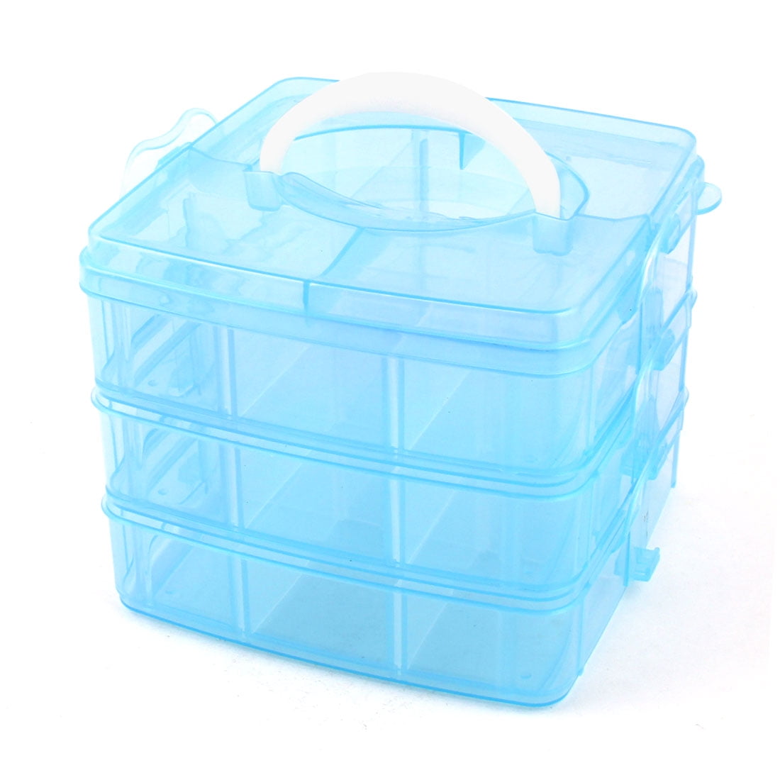 Unique Bargains Carry Handle 3 Layers 18 Compartments Separable Storage Case Container Blue
