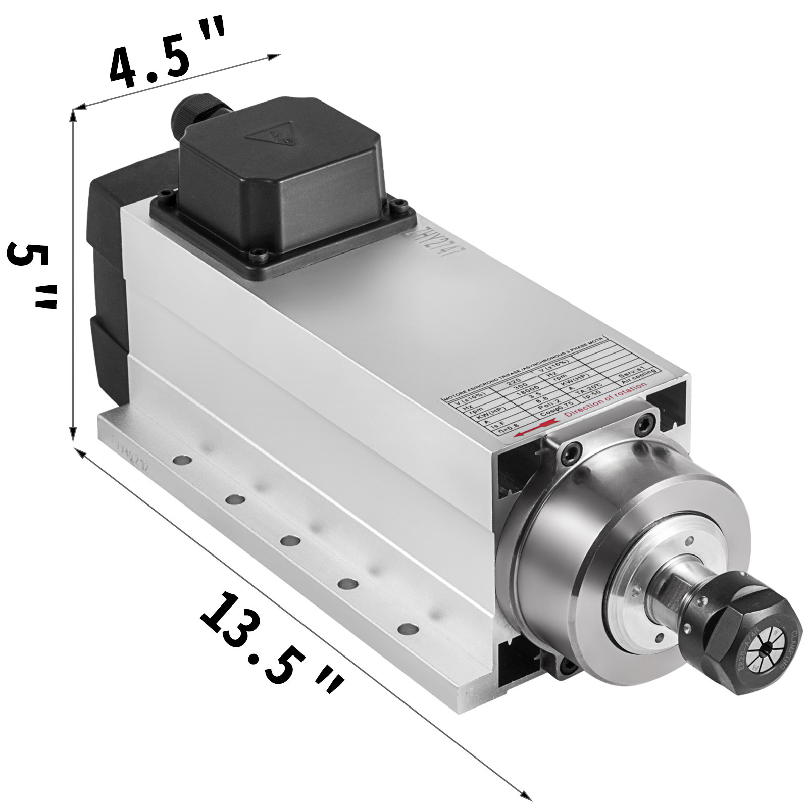 VEVOR Spindle Motor 4KW Square Air Cooled Spindle Motor ER25 Collect  18000RPM 220V CNC Spindle Motor for CNC Router Engraving Milling Machine