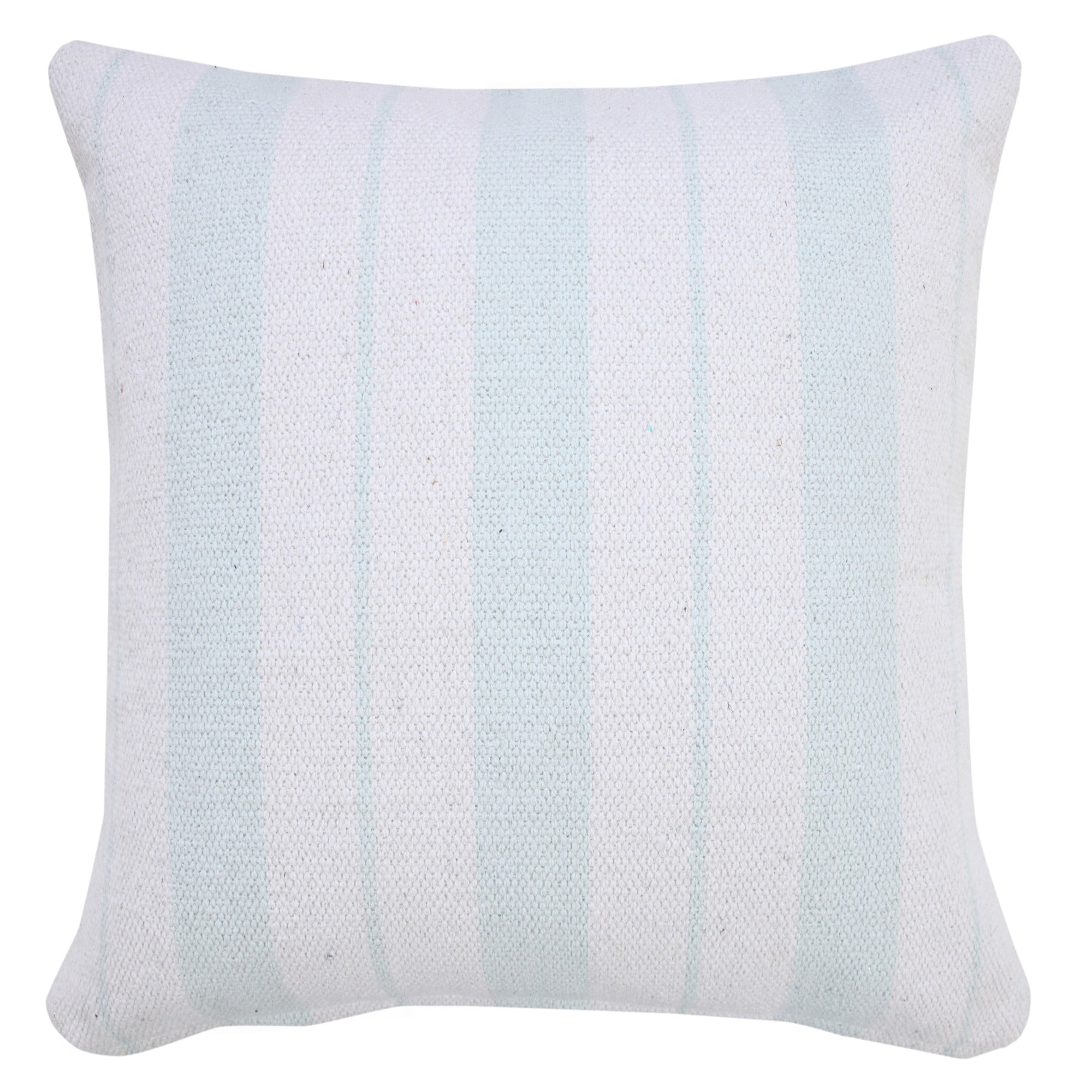 Laddha Home Designs Handwoven Geometric Striped Cotton Throw Pillow Cover - 20" - Sky Blue and White