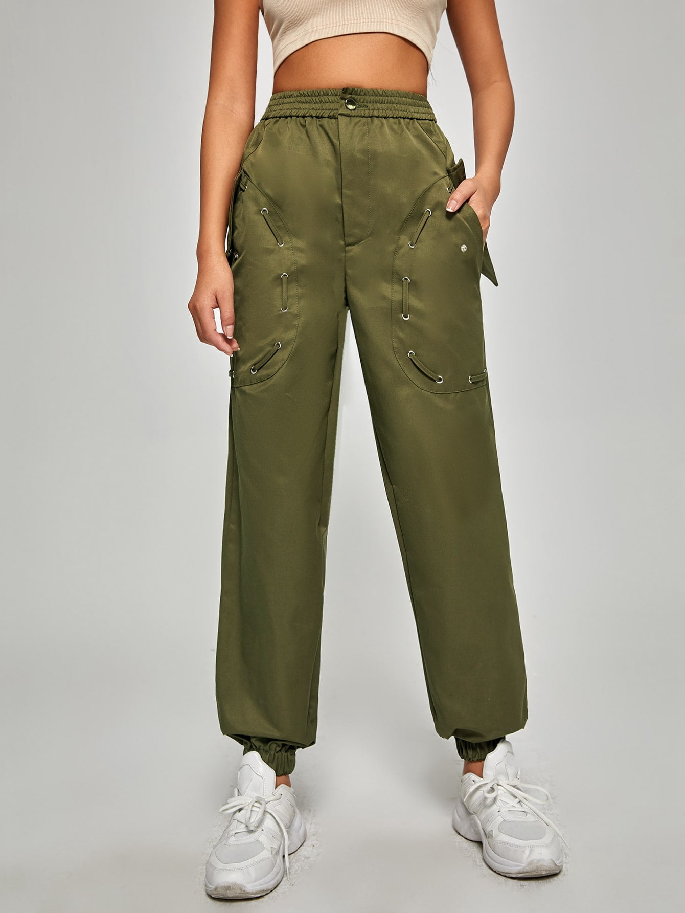 Women's Garment Eyelet Lace Up Pants 