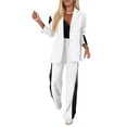 thumbnail image 5 of Skymirror 2 Pcs/Set Lady Formal Coat Pants Set Turn-down Collar Single-breasted Long Sleeves Jacket Loose Striped Wide Leg Trousers Casual Daily Wear Commuting Outfit, 5 of 8