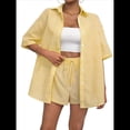 thumbnail image 1 of Pijama de 2 Piezas para Mujer, con Botones A Rayas, Corta, Solapa y Pantalón Corto. Amarillo S, 1 of 10